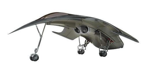 3D Illustration of a futuristic airplane, for science fiction or military aircraft backgrounds, with the clipping path included in the file. 