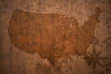 United States Of America Map On A Old Vintage Crack Paper Background