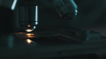 Wall Mural - close-up shot of microscope and glass slide