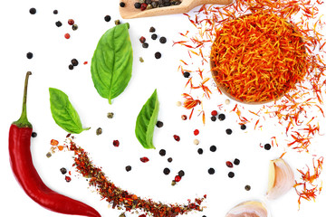 Wall Mural - Composition of different spices on light background