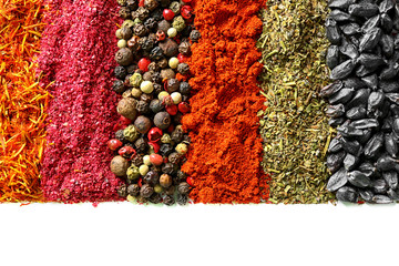 Wall Mural - Mix of different spices in lines, closeup