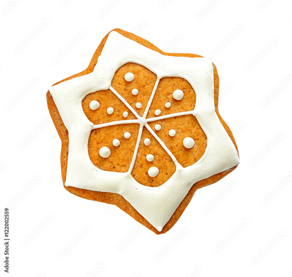 Delicious Christmas cookie on white background