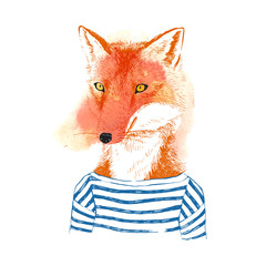 Wall Mural - Hand drawn dressed up fox in hipster style