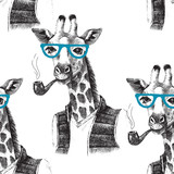 Fototapeta Fototapety dla młodzieży do pokoju - Seamless pattern with dressed up giraffe hipster
