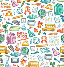 Seamless Pattern With Set Of Different School Things In Color