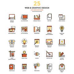 Flat Line Color Icons- Web and Graphic Design