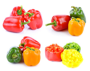 Wall Mural - red and green pepper over white background