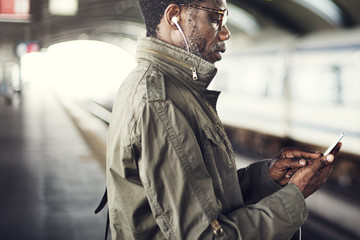 Businessman Waiting Train Station Lifestyle Concept