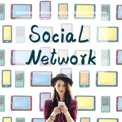 Sticker - Social Network Connection Global Communications Concept