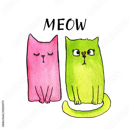 cartoon-and-funny-watercolor-cat-with-the-quote-meow