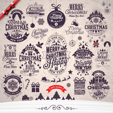 Vector Merry Christmas Holidays And Happy New Year Illustration With Typographic Design Set On Winter Landscape Background.