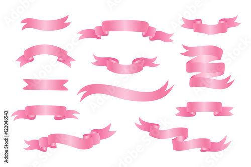Fotografía Collection of elegant hand drawn pink ribbon banners