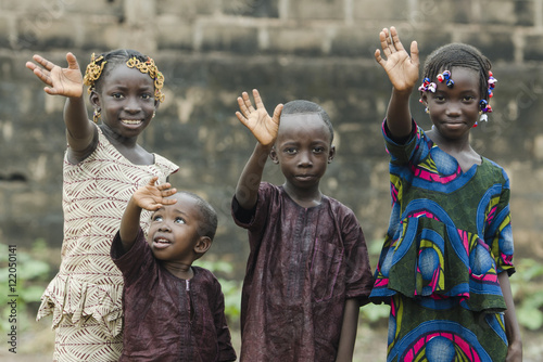 Fényképezés African Children Waving Hello and Goodbye!