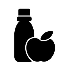 apple water bottle healthy food bio eco icon black simple on whi