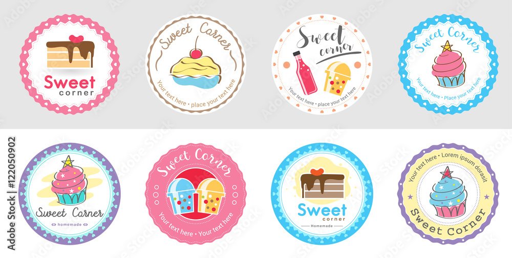 Sweet Emblems Set of cute sweet bakery badge label and logo for sticker and sign ...