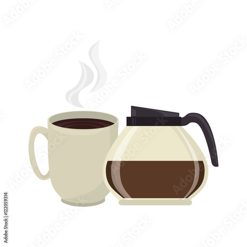 Photo coffee pot with hot mug drink caffeine beverage