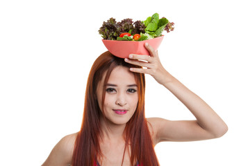 Wall Mural - Beautiful Asian healthy girl with salad.