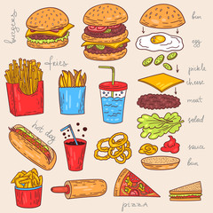 American burger food illustration collection