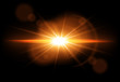 Golden glowing light effect. Lens Flare. Sun flash with rays. Vector illustration