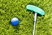Overhead View Of Ball And Stick On Golf Course