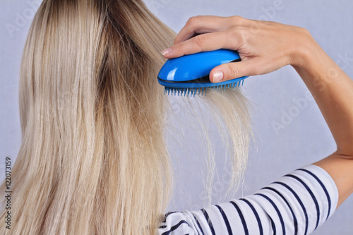 Woman Brushing Her Hair Thin Damaged Dry Hair Split Ends Buy