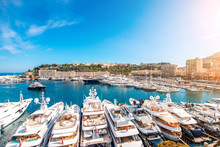 Landscape View On The Bay With Luxury Yachts On The French Riviera In Monte Carlo In Monaco