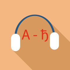 Poster - Headphones for language learning icon in flat style isolated with long shadow vector illustration