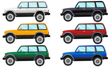 Set Of Terrain Vehicles In Six Different Colors.Vector Illustration