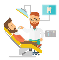 Poster - Dentist man examines a patient teeth in the clinic