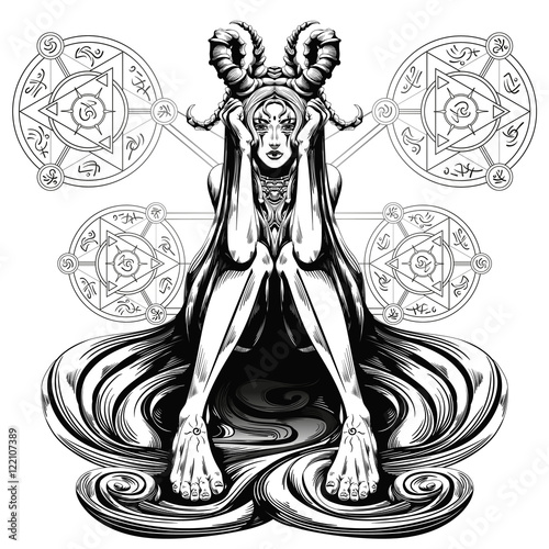 Foto horny girl with long hair ,characters have no meaning, it is simply squiggles