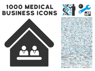 Wall Mural - Management Office icon with 1000 medical business gray and blue vector pictograms. Design style is flat bicolor symbols, white background.