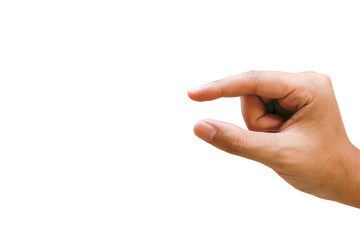 Close up hand of woman hand picking up something action, isolate