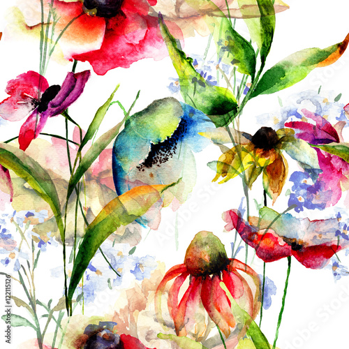 Seamless pattern with stylized flowers