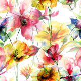 Fototapeta  - Seamless wallpaper with wild flowers