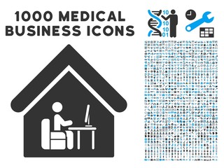 Office Room icon with 1000 medical business gray and blue vector pictograms. Collection style is flat bicolor symbols, white background.