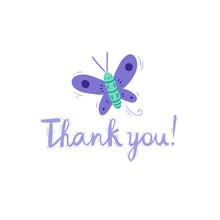 A Simple Thank You Card With Beautiful Cartoon Butterfly