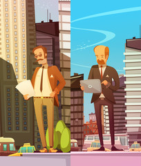 Poster - Two Businessmen At Big City Background 