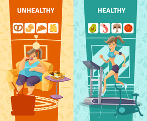 Sticker -  Healthy And Unhealthy Woman Banners Set 