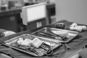 Close up of dental tool equipment shallow DOF for background