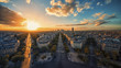 Sunset over Champs-Elysees and La Defense in Paris