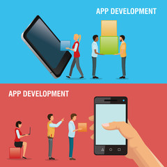 Avatars cubes and smartphone icon. App development and programming theme. Colorful design. Vector illustration