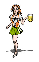 Women with a huge glass of beer. Oktoberfest costume.