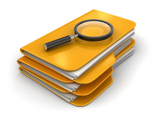 Poster - 3D Folders with Magnifying Glass. Image with clipping path