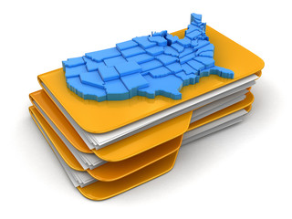 Poster - Folders and files with map of USA. Image with clipping path