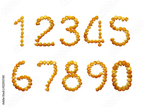 Luky numbers ripe corn isolated, the pattern of corn grains. Poster