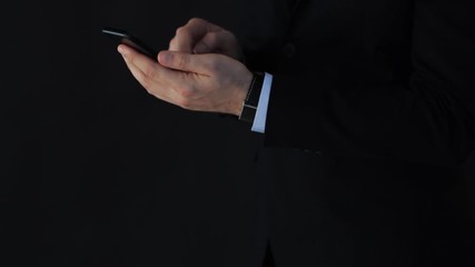 Poster - businessman hands touching screen of smartphone