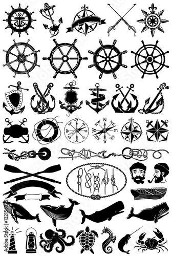 Fotografía Vintage vector maritime clip art, nautical icons and design elements collection