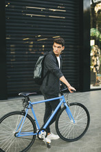 Teenager With A Fixie Bike In The City