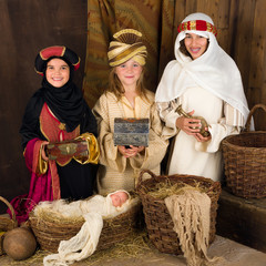 Poster - Three wise men in nativity scene