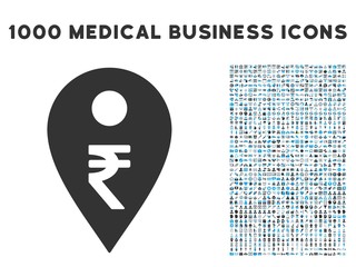 Wall Mural - Rupee Map Marker icon with 1000 medical business gray and blue vector design elements. Set style is flat bicolor symbols, white background.